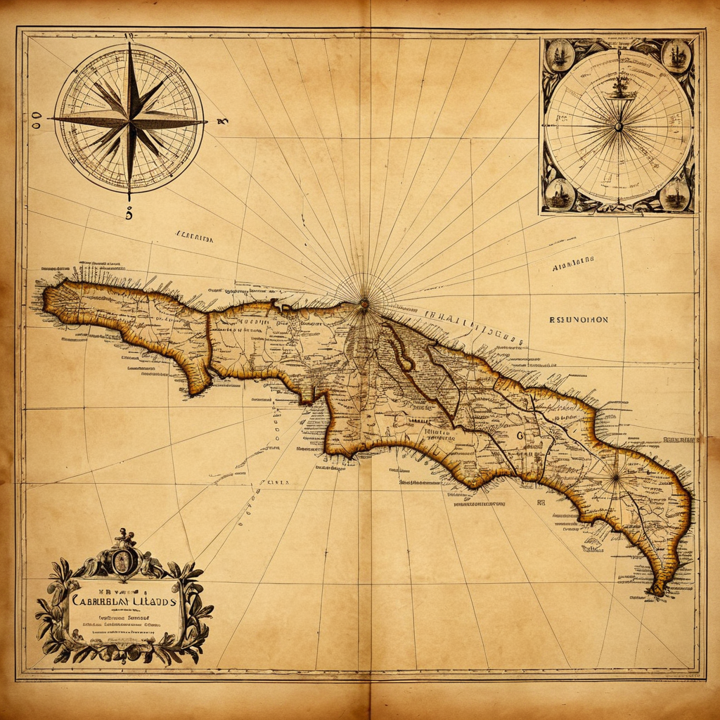 Carte ancienne des Caraïbes utilisée comme repère visuel pour l'atlas du rhum